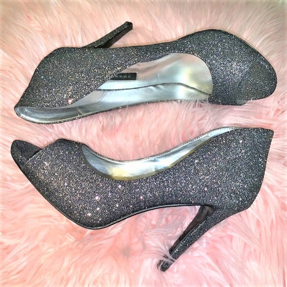 CAPARROS Charcoal Gray Glitter Peep toe Heels - Picture 1 of 5